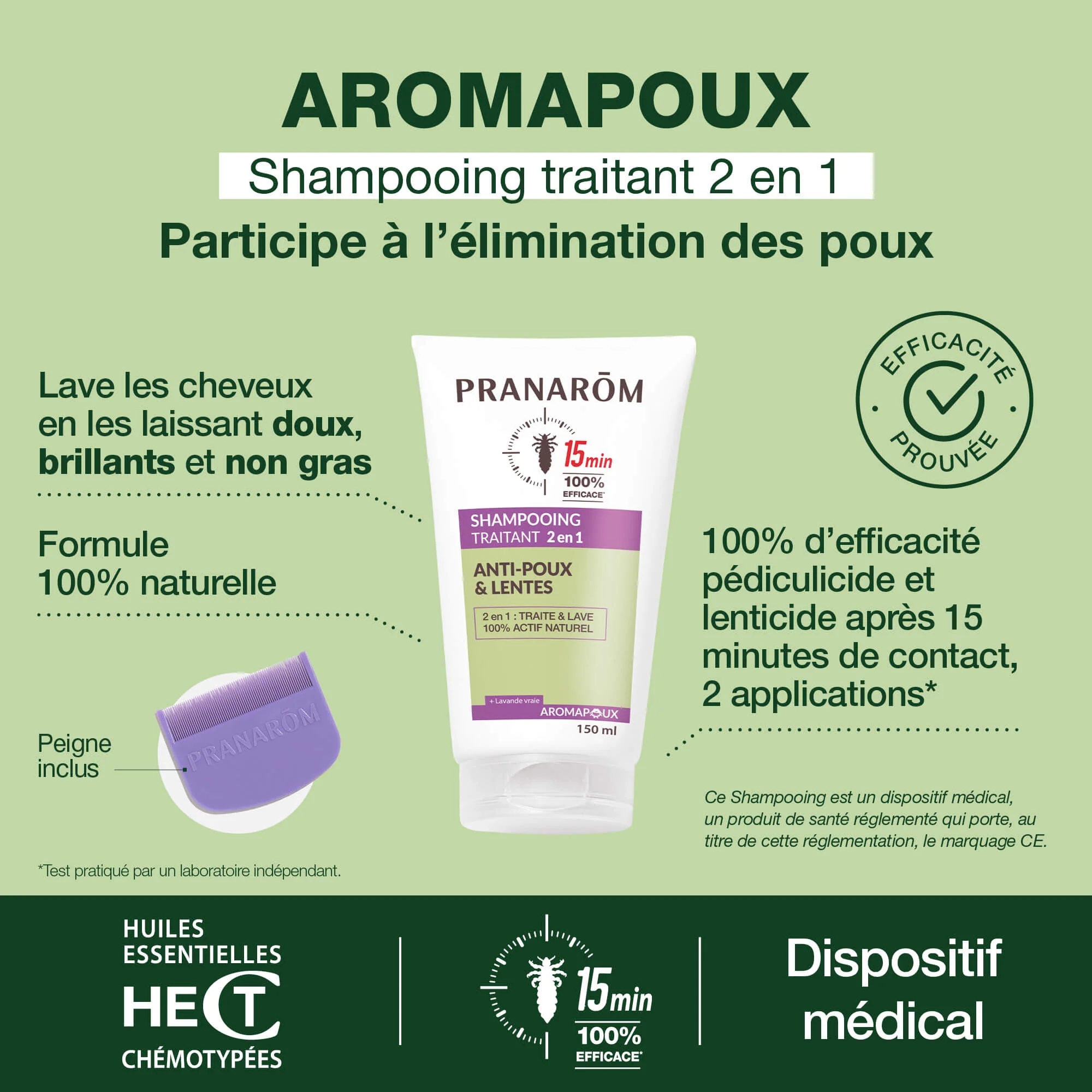 Shampoing traitant 2 en 1 anti-poux et lentes - Dispositif médical - Image 2